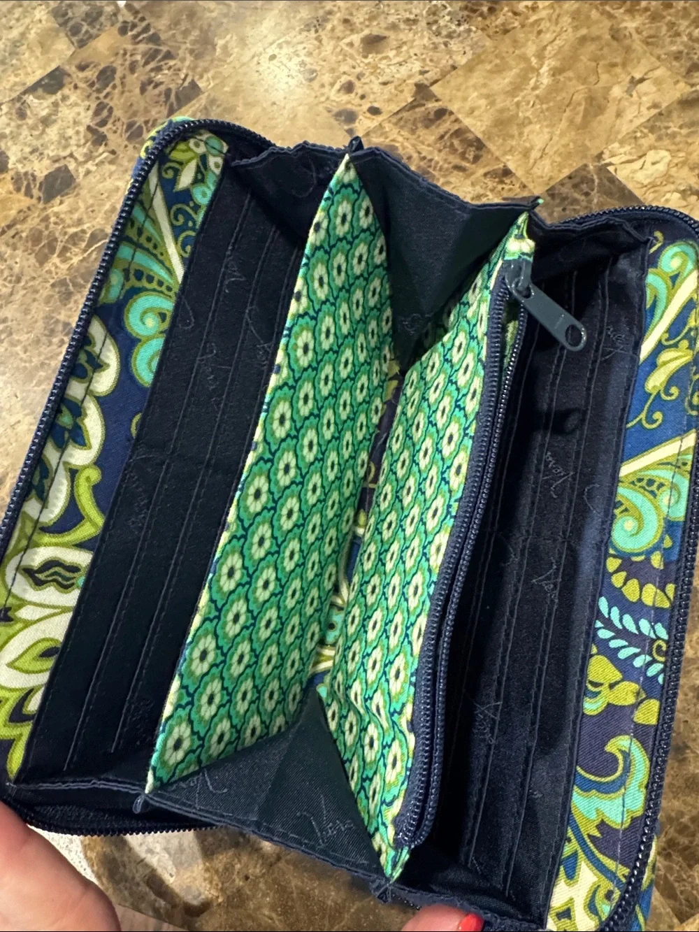 Vera Bradley Zip-Around Quilted Wallet in Rhythm & Blue Pattern - Picture 3 of 8